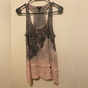 Women’s FANG Y2K Whimsigoth Sheer Ruffle Tank W Lace Graphic SzM